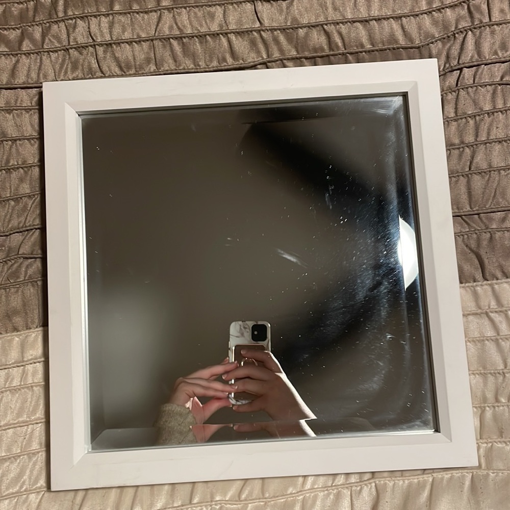 White frame square mirror